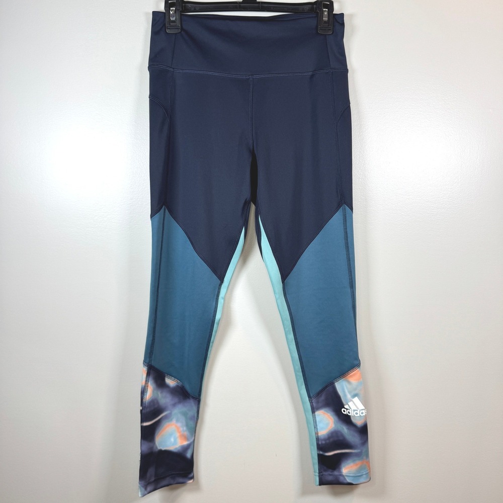 Adidas Aeroready Primegreen Leggings‎ Womens M Navy Teal Colorblock Workout